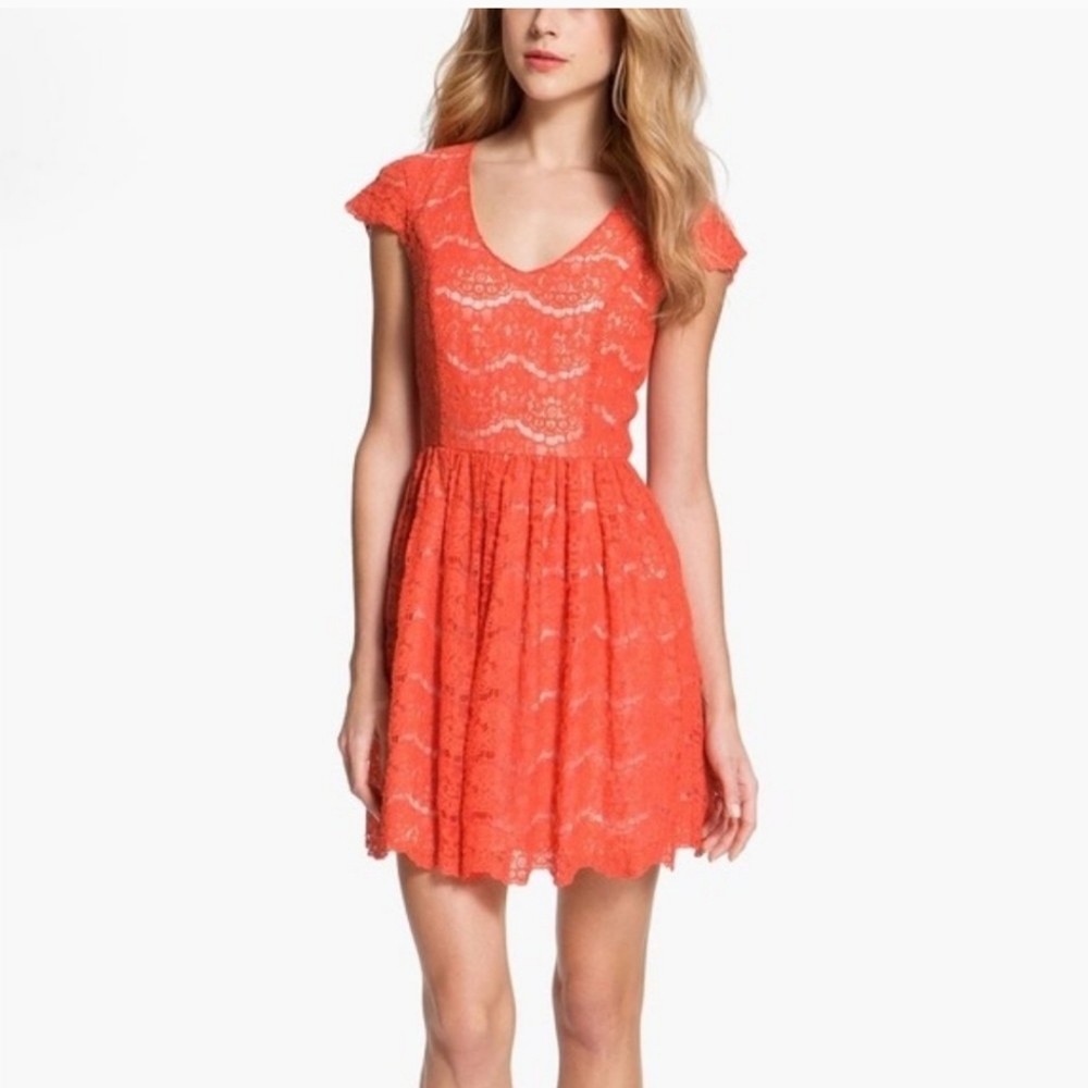 Kensie orange lace dress medium